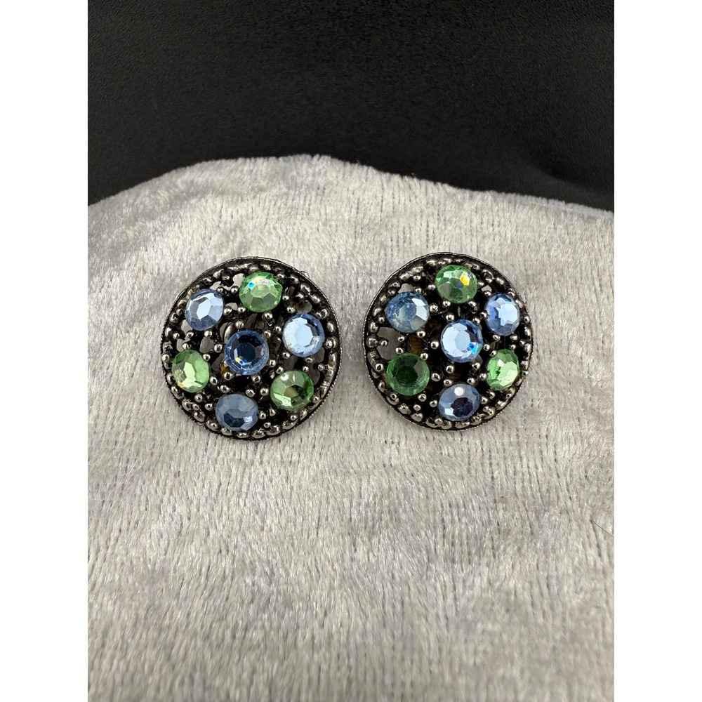 Vintage Weiss Earrings Silver Tone Rhinestone Signed Clip‎ Ons Signed